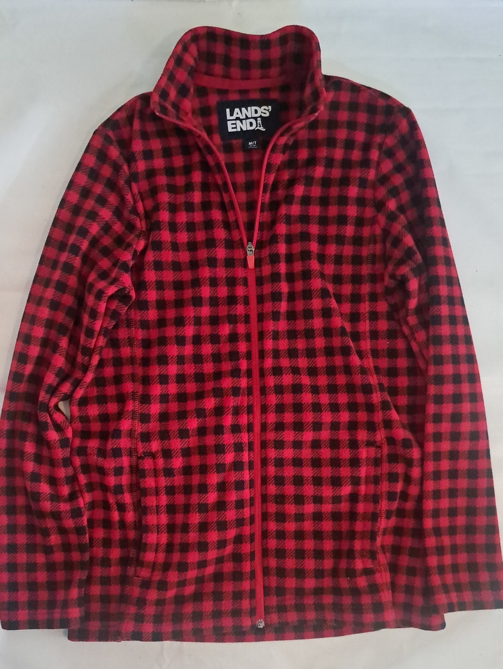 Red and Black Buffalo-Check Fleece Zip Jacket 10 12 TALL MEDIUM
